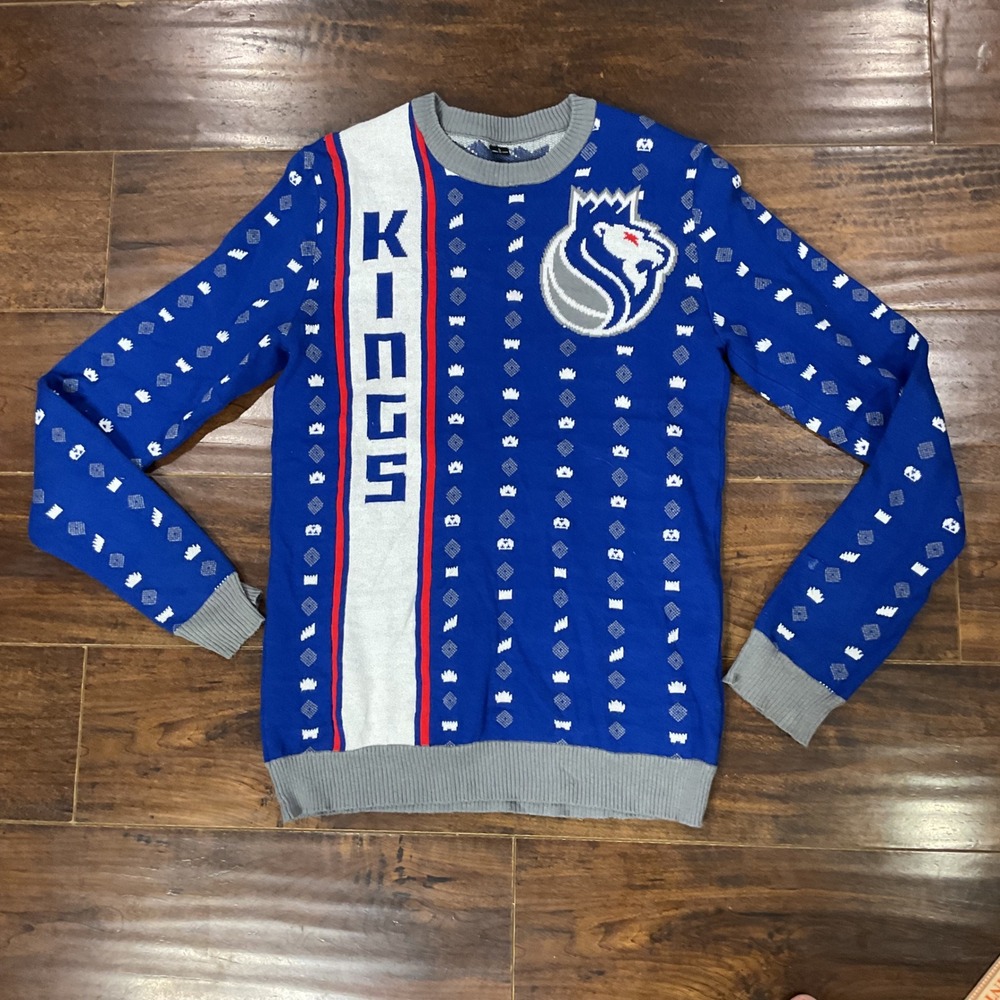 Sacramento Kings NBA Holiday Ugly Christmas Sweater Blue Mens Small 100% Cotton